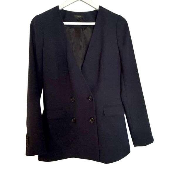 J.Crew navy longline button front collared blazer side 2 - Picture 2 of 9